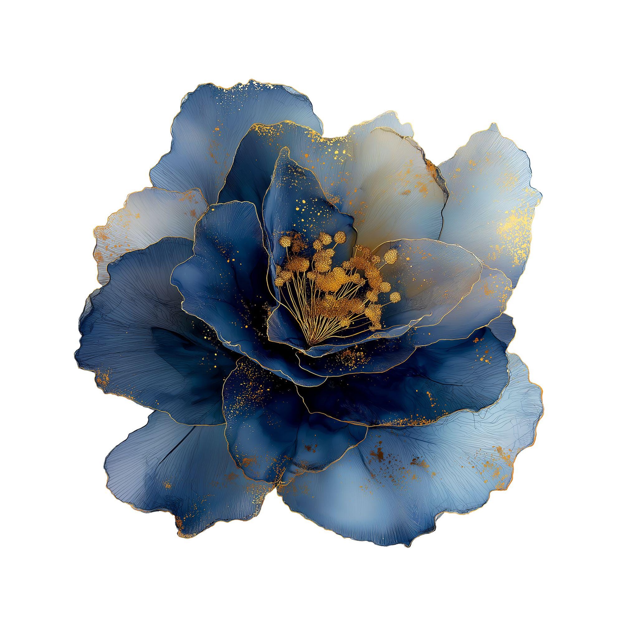 Deep Blue Abstract Flower Clipart, Luxury Botanical Bloom Graphics ...
