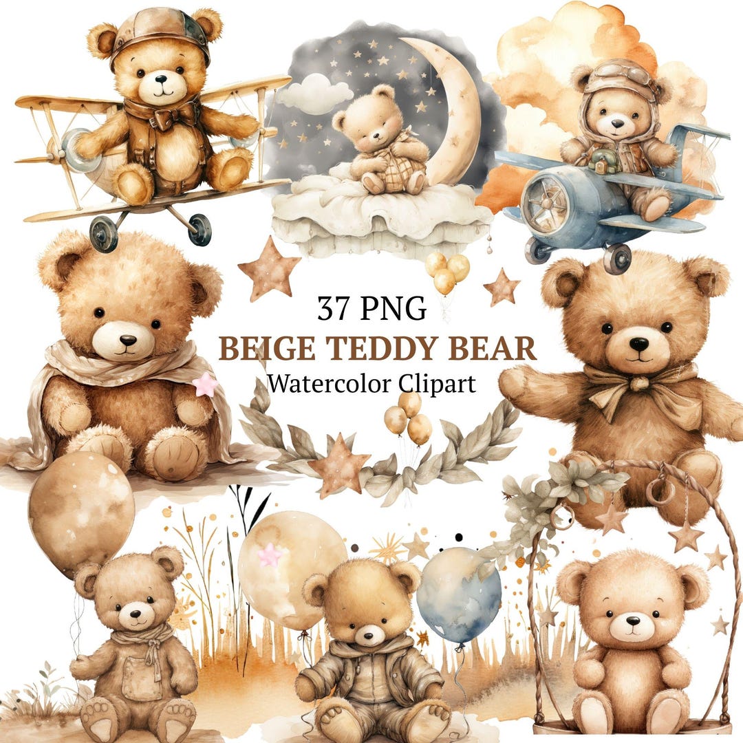 Watercolor Boho Teddy Bear Clipart PNG ,neutral Bohemian Nursery Bear ...
