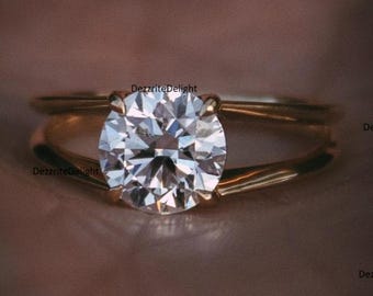 Rundslipad solitär förlovningsring, 1,00 ct labodrodda diamanter för kvinnor, vigselringar med löfte och jubileumsring, unisexring, present till henne
