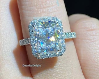 Radiant Cut Lab Grown Engagement Ring, Diamond Halo Wedding Rings, Pavé Bridal Ring Set, Promise Band for Her