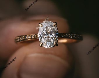1 CT GRA-certifierad ovalslipad moissanit antik förlovningsring oval diamant pavéband klassisk elegant ring bröllopsdagspresent till henne