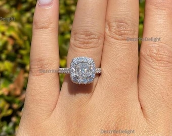 Kuddslipad promise ring, paved shank halo förlovningsring, moissanit diamant brudring set art déco vintage stil under halo ring för henne