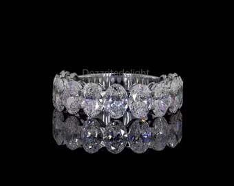 14k oval moissanit diamant alliansring i guld, 1,65 TCW massivt guld vigselring, halv alliansfattning med delad stift, jubileumsring