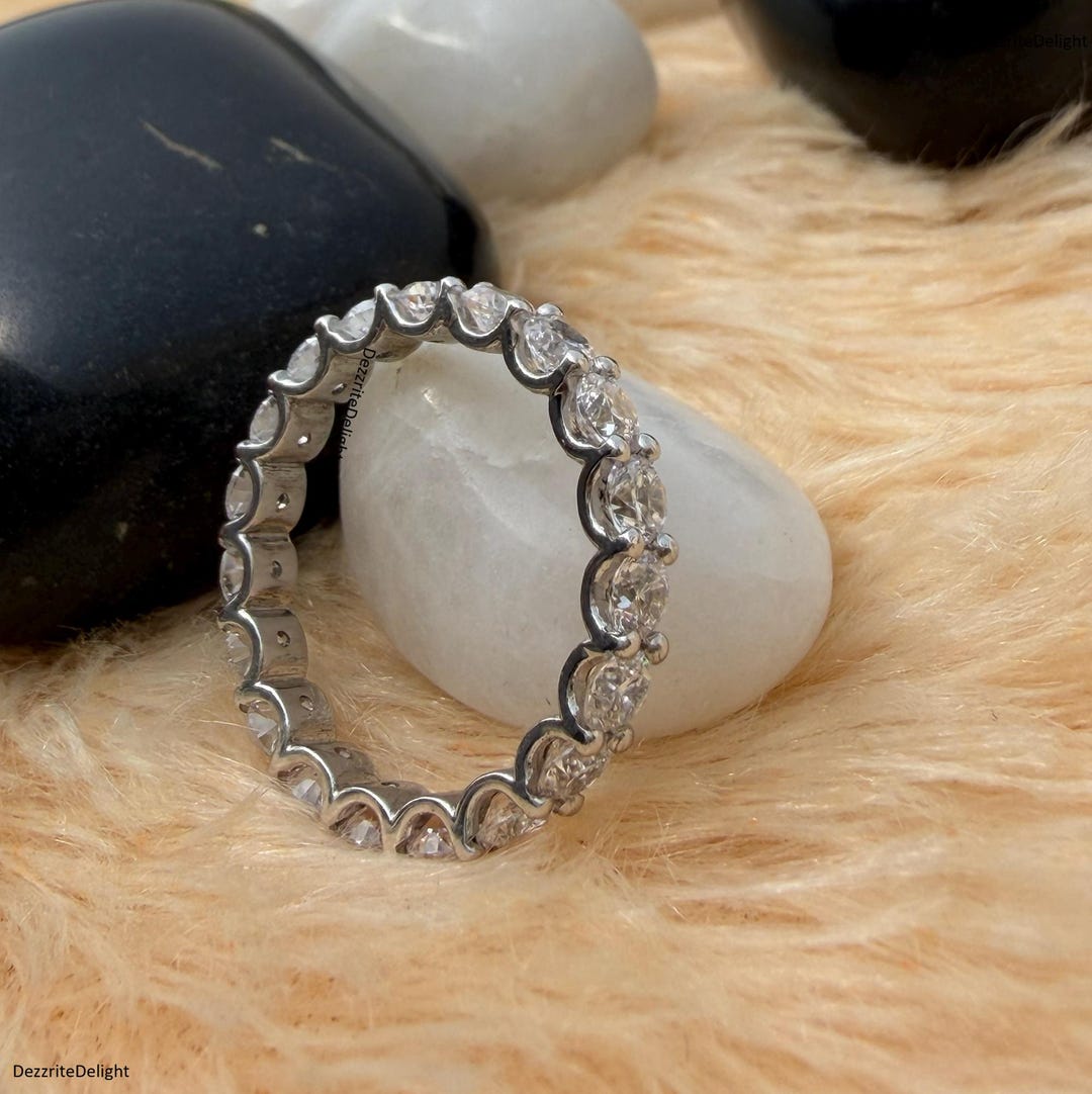 Full Round Cut Moissanite Eternity Band, 14K White Gold Full Eternity ...