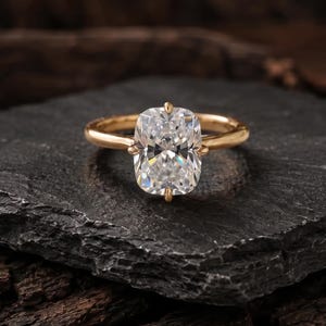 Cushion Cut Moissanite Ring Yellow Gold Vermeil Solitaire Engagement Ring, White stone Unique Square Ring, Autumn Jewelry Gift for Her