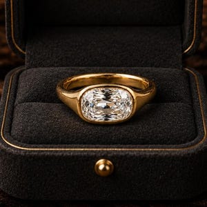 Anello allungato con moissanite taglio cuscino, anello con moissanite incastonata a castone, anello di tendenza, regalo per lei, anello solitario in vermeil d'oro