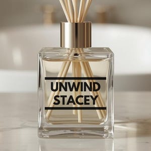 Adesivo personalizzato per diffusore Unwind – Adesivo in vinile con nome personalizzato, etichetta per diffusore ispirazionale, decorazione rilassante