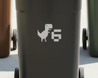 Personalised Pixel Dinosaur Wheelie Bin Sticker – Custom House Number Vinyl Decal