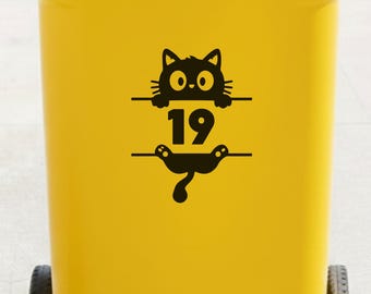Personalised Cat Wheelie Bin Sticker – Custom House Number Decal