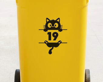 Personalisierter Katzen Mülltonnen Aufkleber - Hausnummer Aufkleber
