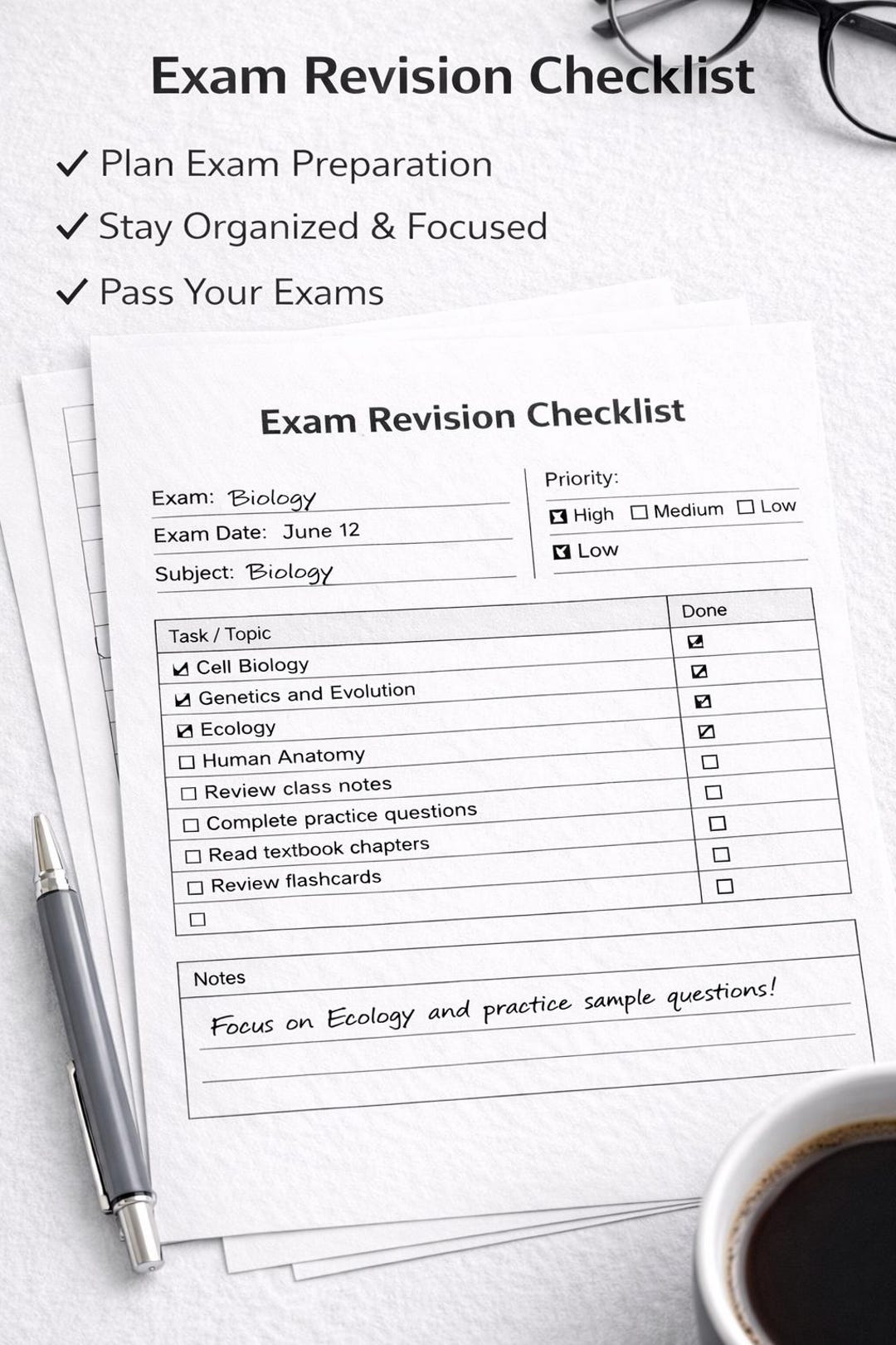 Exam Revision Checklist Printable PDF | Study Checklist for Students ...