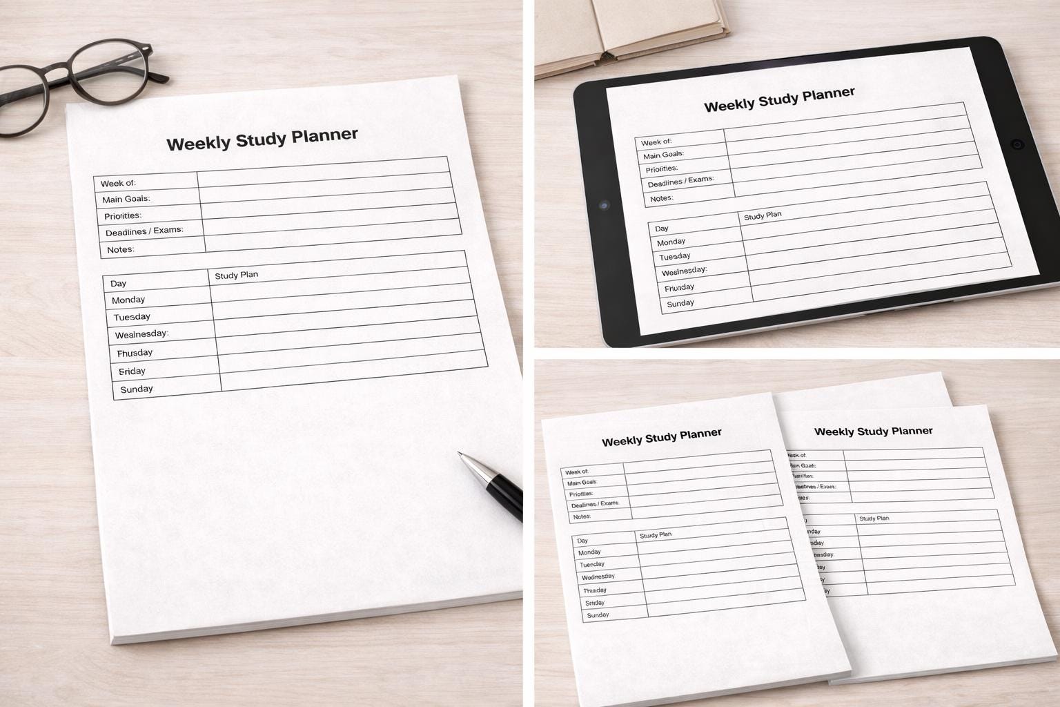 Weekly Study Planner Printable PDF | Student Weekly Organizer, Study ...