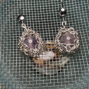 Pendientes de plata de ley 925 con amatista/piedras de amatista procedentes de joyería reciclada/ País de origen: España/Joyería bohemia natural/