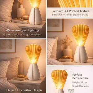 Pode incluir: Candeeiro de mesa ambiente moderno com abajur plissado e base branca. O candeeiro tem 39 cm de altura e um di&acirc;metro de base de 13 cm. O candeeiro proporciona ilumina&ccedil;&atilde;o quente e um design decorativo elegante.