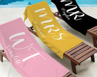 Custom Beach Towels, Personalized Bride Beach Towel, Custom Wedding Honeymoon Gift, Bridal Shower Gift, Summer Vacation Towel, Birthday Gift
