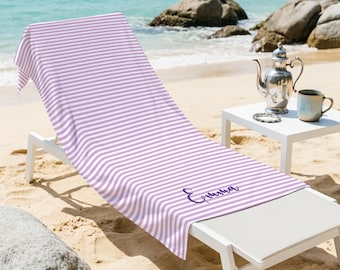 Personalisiertes gestreiftes Strandtuch, benutzerdefinierter Name Pool-Handtuch, monogrammiertes Badetuch, Sommerferien-Handtuch, Brautjungfer Geschenk, Geburtstags-Picknick-Handtuch