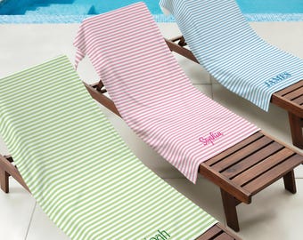 Personalized Striped Beach Towel, Custom Name Pool Towel, Monogrammed Bath Towel,Summer Vacation Towel,Bridesmaid Gift,Birthday Picnic Towel