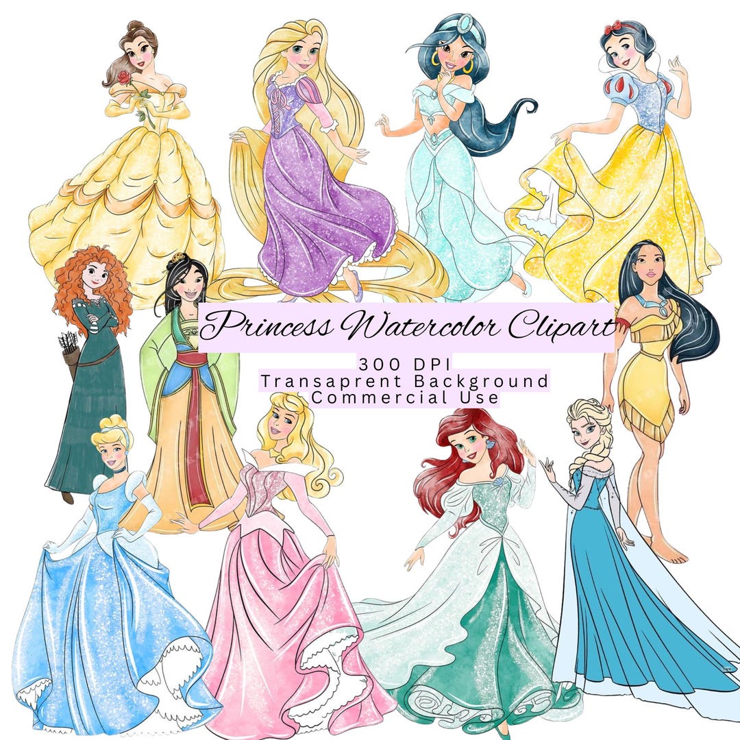 Princess Clipart PNG JPG Bundle, Cute Princess Clip Art, Fairytale ...