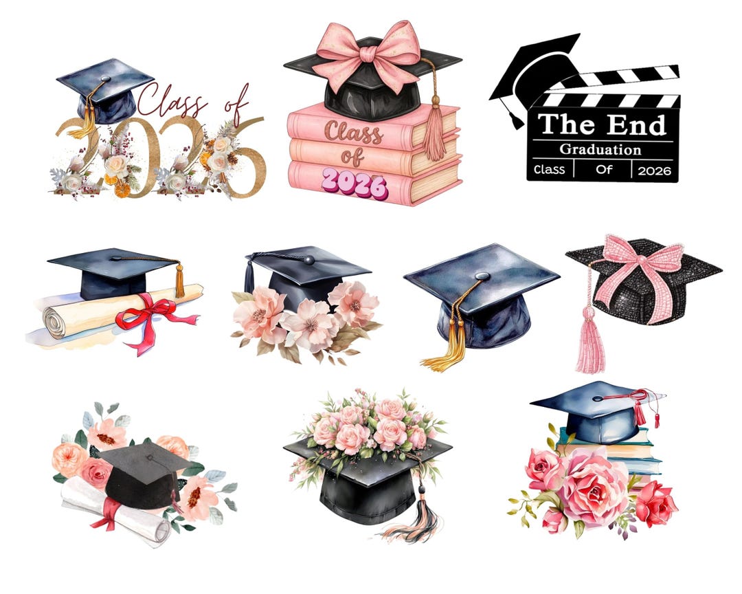 Graduation Clipart Bundle PNG, Class of 2026 Clipart, Graduation Cap ...
