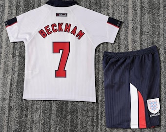 Retro Engeland Beckham #7 voetbalshirt en shorts voor kinderen, vintage voetbaluniform 1998