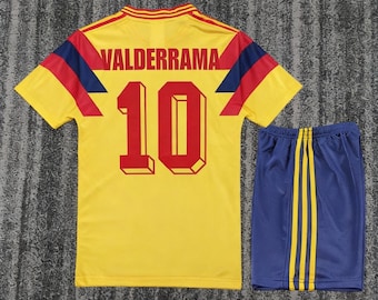 Retro Colombia 1990 Valderrama #10 voetbalshirt kindervoetbal – vintage geelblauw uniform