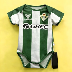Real Betis Baby Jersey Bodysuit, Green White Stripes, Infant Football Onesie, Soccer Fan Gift image 1