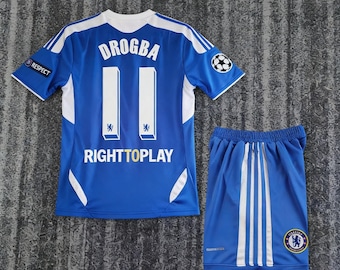Retro Chelsea Drogba #11 voetbalshirt en shorts voor kinderen, vintage voetbaltenue uit 2010