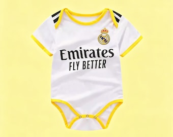 Real Madrid rompertje voetbalshirt baby | Aangepaste naam en nummer | Retro voetbaltenue voor baby's