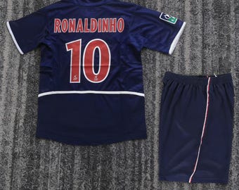Set retro PSG Ronaldinho 10 voetbalshirts en shorts voor kinderen, vintage voetbaltenue