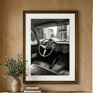 Aston Martin DB2/4 Cockpit Detail • Printable Wall Art • Black & White Fine Art Print • Classic Car Art • Quiet Luxury | Digital Download
