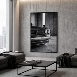 Nissan Skyline Hakosuka Wall Art, Black and White Car Print, Quiet Luxury Garage Decor, JDM Digital Download