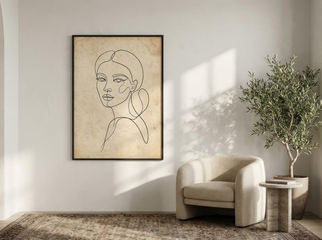 Minimalist Line Art Woman Print, Boho Wall Art, Abstract Female Face ...