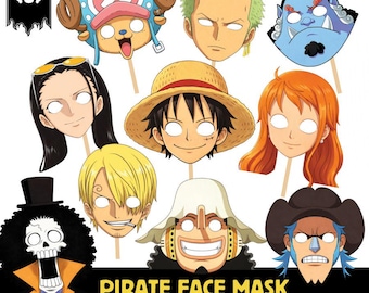 Máscara facial de pirata de One Piece para imprimir / Accesorios para fotomatón de fiesta (descarga digital)