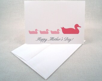 Pinkish Silhouette of Momma Duck With Her Babies - Mother&#39;s Day Card