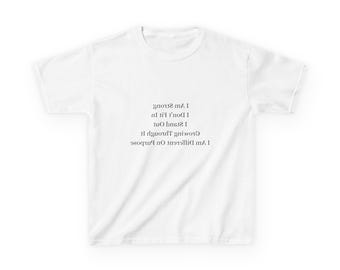 Mirror Text Kids Tee | Reversed Inspirational Quote White Children's Shirt | Mirror Affirmation Shirt | Read Me In The Mirror Tee |