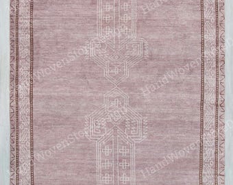Tapete turco Oushak rosa blush, tapete de lã feito à mão 8x10, tapete Oushak minimalista feito à mão, tapete oriental neutro, tapete de tamanho personalizado
