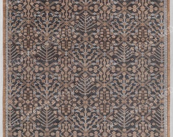 Tapete de lã marrom carvão 9x12, tapete Oushak feito à mão com nós manuais, tapete turco feito à mão, tapete sob medida, tapete de luxo para decoração de casa, tapete Bhadohi