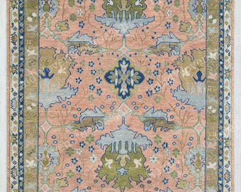 8x10 Pink Turkish Wool Rug, Handmade Area Rug, Floral Oushak Carpet,Hand Knotted Oushak Rug, Custom Size Living Room Rug craftsmanship rug