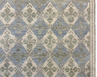 Tapete geométrico azul feito à mão tapete de área de lã tapete tribal, tapete estilo Oushak, tapete azul neutro marfim tapete para sala de estar tapete para quarto tapete Bhadohi