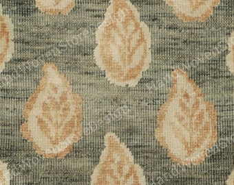 Alfombra con estampado de hojas de cachemir, alfombra de lana anudada a mano, alfombra verde oliva y melocotón, alfombra estilo Oushak hecha a mano, tamaño personalizado, alfombra Bhadohi hecha en India