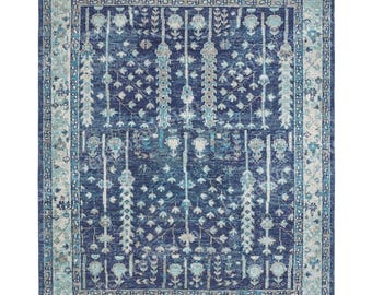 Blue Turkish Oushak Rug, 8x10 Handmade Wool Area Rug, Navy Floral Oushak Carpet, Luxury Oriental Rug, Custom Size Rug living room rug