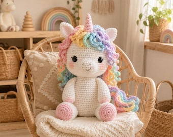 Unicorn Amigurumi PDF Pattern, Easy Crochet Plush Tutorial, Beginner Fantasy Animal Toy