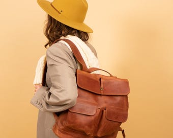 Handcrafted Leather Backpack from top-grain oiled pull-up leather