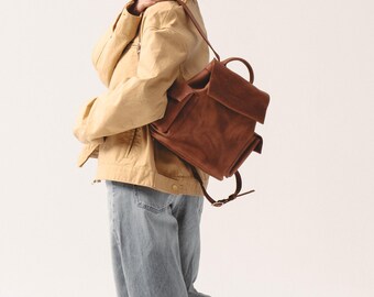 Small Leather Backpack with water repellent lining and magnetic closure, crafted from Leather sourced from Ukrainian Tannery