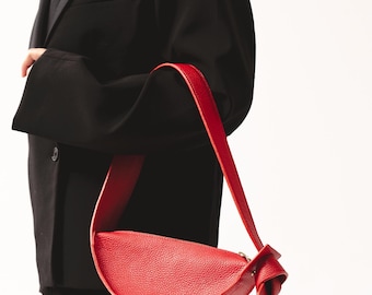 Eclipse S Leather Shoulder Bag, Moon Shape Italian Leather Purse