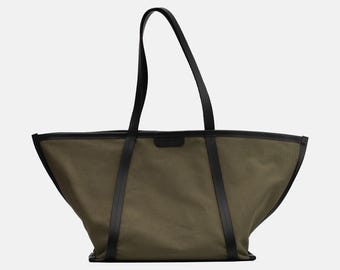 Olive Cotton Canvas Shopper Bag | Astra Leather Strap Everyday Carry
