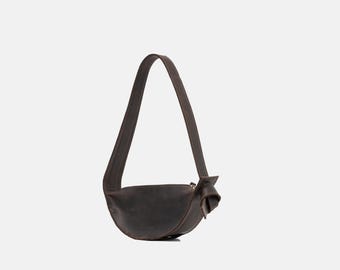 Small Half-Moon leather bag, with long adjustable strap