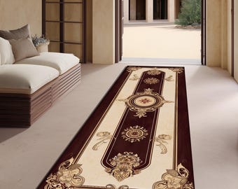 Burgund Beige Digitaler Druck Läufer Teppich Vintage Barock Flur Teppich Medaillon Design