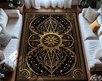 Black Gold Compass Digital Print Area Rug Celestial Compass Rose