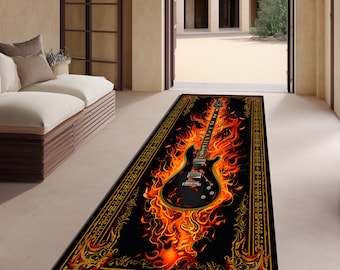 Flammender Gitarren Läufer Teppich Digital Print Rock Musik Flur Teppich